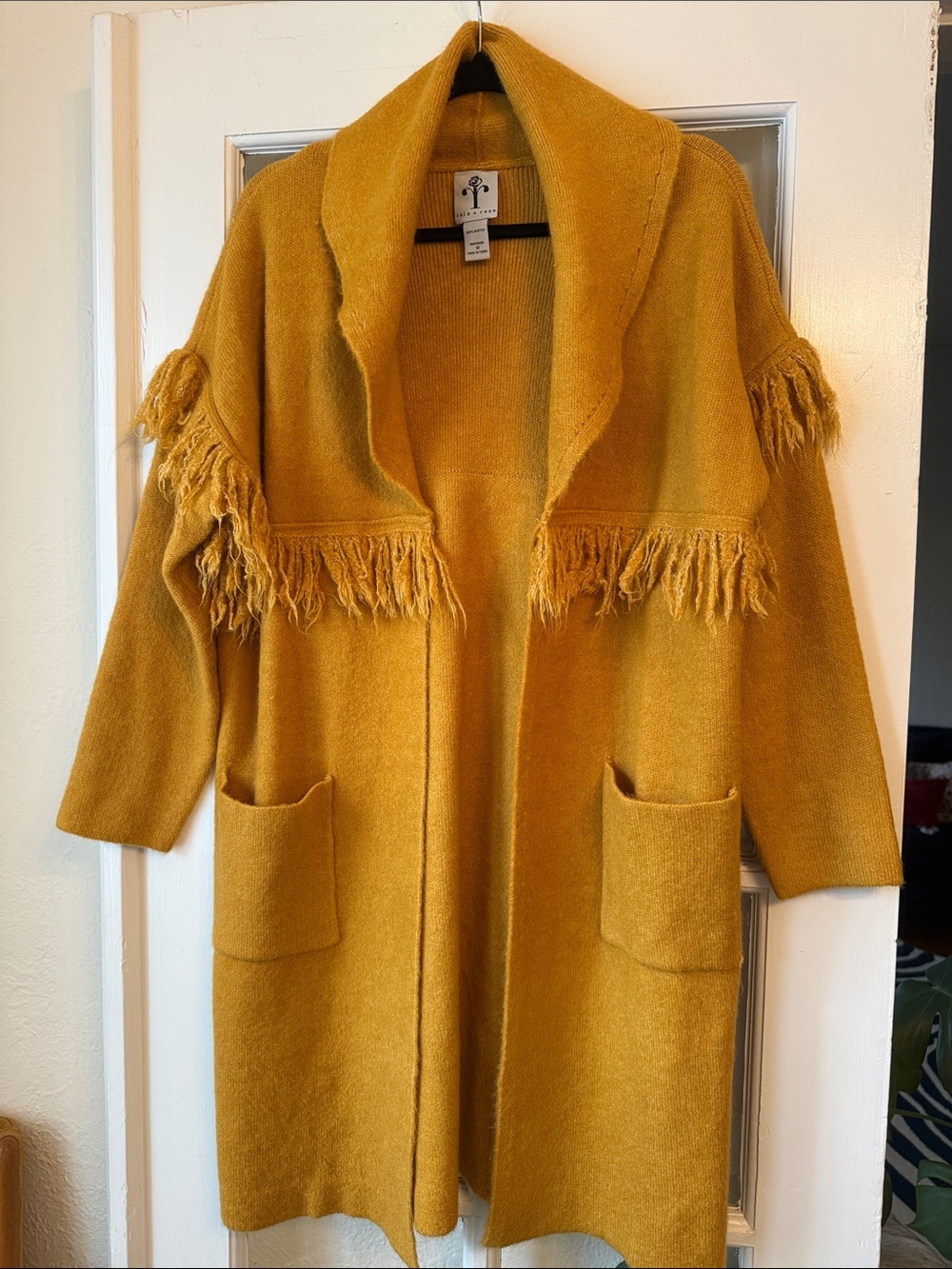 Rain + Rose Fringe-Trim Sweater Cardigan